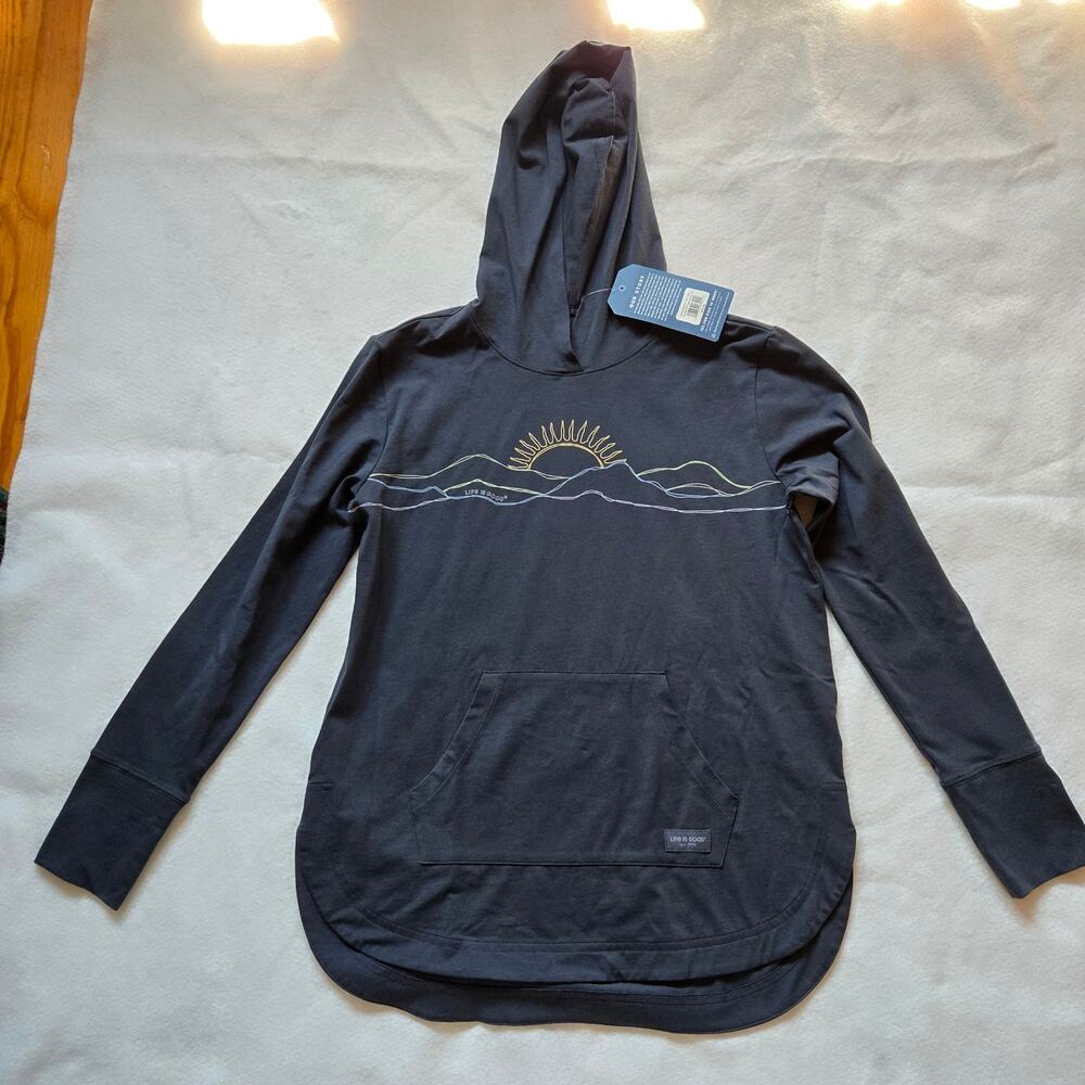 Life is Good Women's Crusher Flex Hoodie, NWT, kangaroo pocket Tunic Length Med